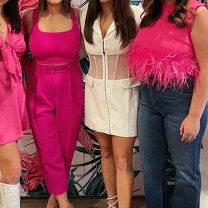 White rhinestone blazer dress with corset details